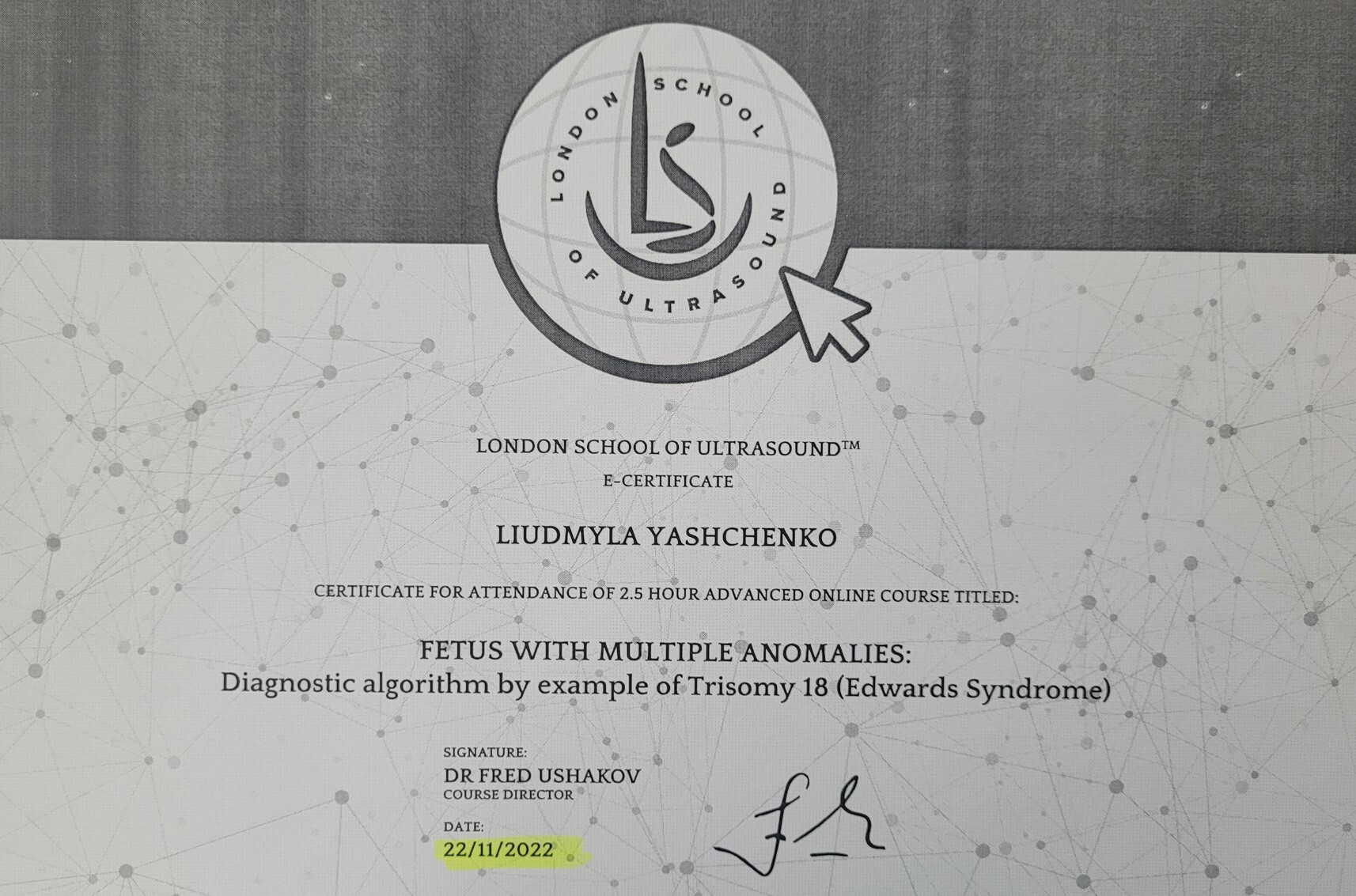 London School of Ultrasound — Liudmyla Yashchenko, 2022